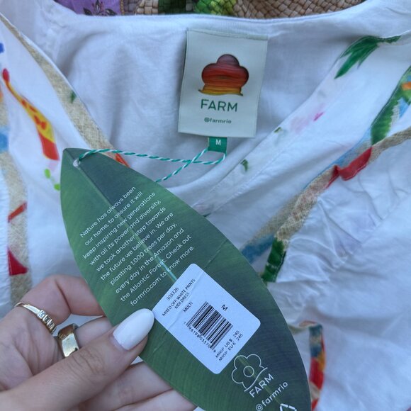 NWT Farm Rio Midi Dress Mixed Prints Off White V-Neck Short Puff Sleeves Ruffled - Picture 3 of 8